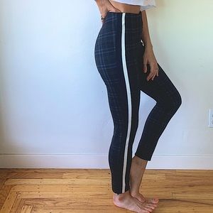ZARA navy blue plaid leggings with racer stripes